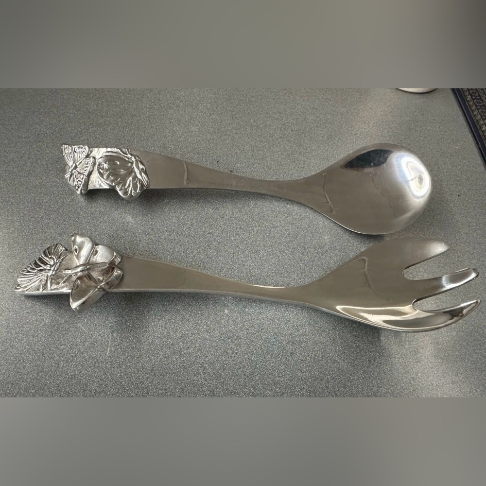 Ornate Stainless Serving Spoons - Silver Tone